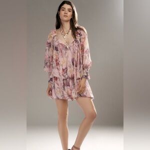 Mare Mare by Anthropologie - Long-Sleeve Mini Dress - Pink Floral - Medium - NWT